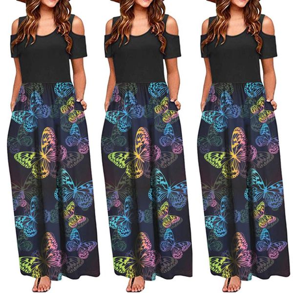 women's swimwear off shoulder dress women summer maxi dresses with pocket floral print elegant bohemian beach vestidos mujer verano 202, White;black
women's swimwear off shoulder dress women summer maxi dresses with pocket floral print elegant bohemian beach vestidos mujer verano 202, White;black