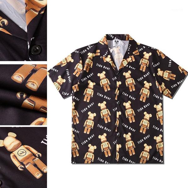 european and american trend casual bear digital printing shirt 2021 summer men's short-sleeved loose fashion shirts, White;black
european and american trend casual bear digital printing shirt 2021 summer men's short-sleeved loose fashion shirts, White;black