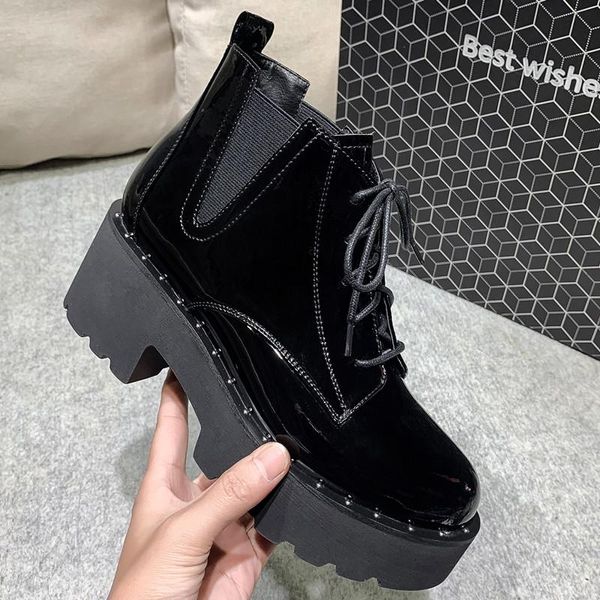boots high platform patent leather handmade women cross tied thick sole ankle shoes round toe chunky heels winter women's, Black
boots high platform patent leather handmade women cross tied thick sole ankle shoes round toe chunky heels winter women's, Black