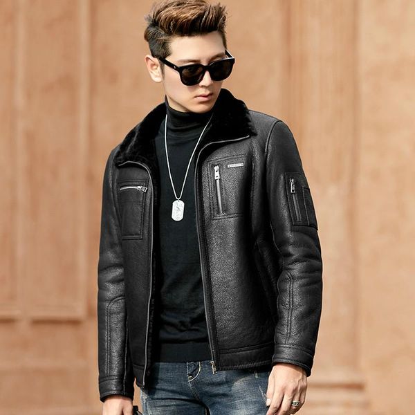 men's leather & faux winter genuine jacket men sheep shearling real fur coat sheepskin coats veste cuir homme 4907 kj3639, Black
men's leather & faux winter genuine jacket men sheep shearling real fur coat sheepskin coats veste cuir homme 4907 kj3639, Black