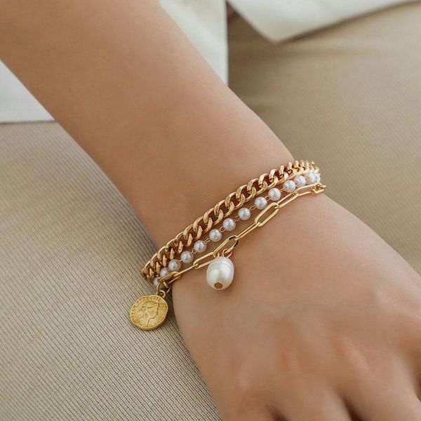 gold color link chain bracelet with pearls initial elizabeth queen head coin charm bracelets fashion women's 2021, Golden;silver
gold color link chain bracelet with pearls initial elizabeth queen head coin charm bracelets fashion women's 2021, Golden;silver