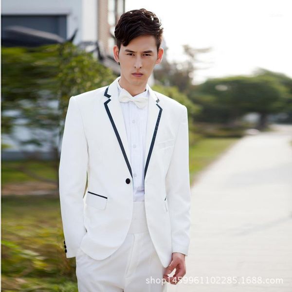 (jacket + pants) 2021 white suit casual fashion solid color single-breasted wedding dress two-piece men's suits & blazers, White;black
(jacket + pants) 2021 white suit casual fashion solid color single-breasted wedding dress two-piece men's suits & blazers, White;black