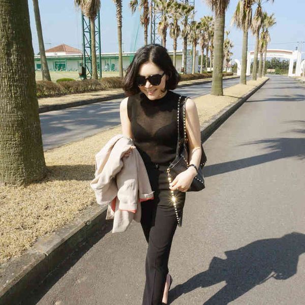 south korea slim sleeveless micro perspective thin tight t-shirts women t shirt female tee 210423, White
south korea slim sleeveless micro perspective thin tight t-shirts women t shirt female tee 210423, White