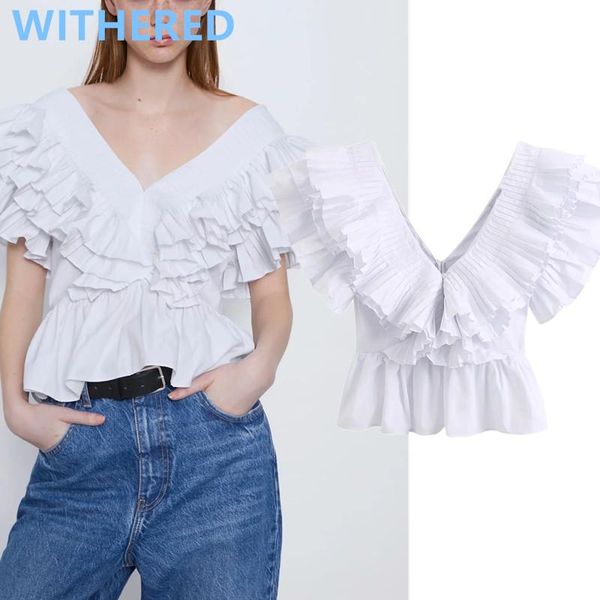women's blouses & shirts withered england style high street pleated ruffles v-neck blusas mujer de moda 2021 short blouse women womens, White
women's blouses & shirts withered england style high street pleated ruffles v-neck blusas mujer de moda 2021 short blouse women womens, White