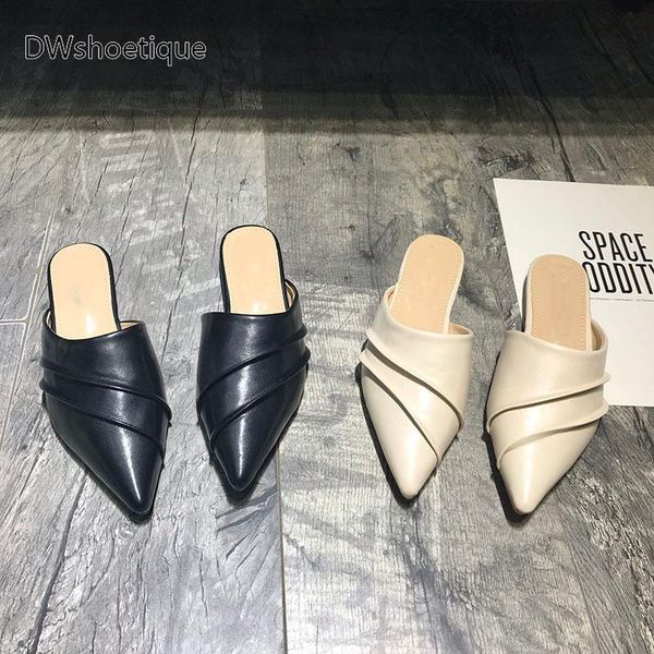 slippers spring women mules pointed toe flat slip on casual, Black 
slippers spring women mules pointed toe flat slip on casual, Black