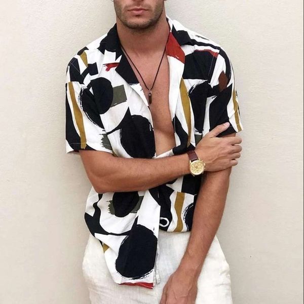 dresses 2020 spring and summer men's fashion short sleeve printed men's shirt, White;black