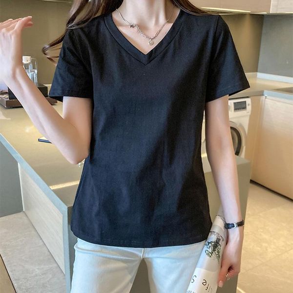 women's t-shirt summer fashion t shirt women cotton solid v neck loose tee t-shirs casual short sleeve basic slim thin all match femal, White
women's t-shirt summer fashion t shirt women cotton solid v neck loose tee t-shirs casual short sleeve basic slim thin all match femal, White