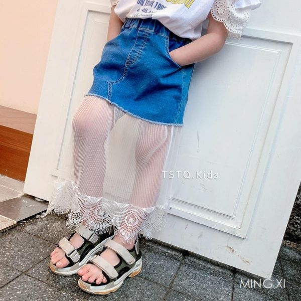 skirts girls 2021 summer children's wear stitching skirt denim, Blue 
skirts girls 2021 summer children's wear stitching skirt denim, Blue