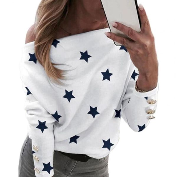 women blouse off shoulder gold stamping star/heart print cotton blend long sleeve t-shirt ladies elegant work pullover women's, White
women blouse off shoulder gold stamping star/heart print cotton blend long sleeve t-shirt ladies elegant work pullover women's, White