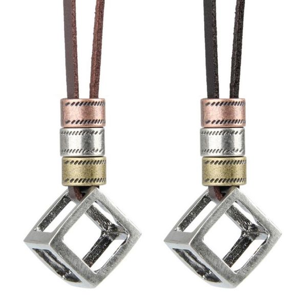 pendant necklaces vintage women men adjustable leather rope chain necklace shellhard hollow square cube simple jewelry, Silver
pendant necklaces vintage women men adjustable leather rope chain necklace shellhard hollow square cube simple jewelry, Silver