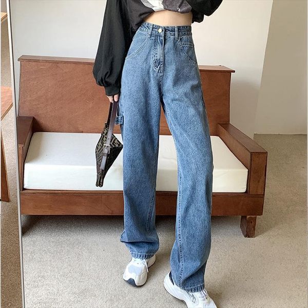 vintage high waist solid women jeans straight pants loose casual plus size street denim trousers pantalon femme with belt, Blue
vintage high waist solid women jeans straight pants loose casual plus size street denim trousers pantalon femme with belt, Blue