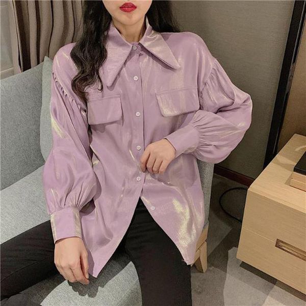women's blouses & shirts philosophy 2021 spring women solid pockets loose shirt lady turn down collar female lantern sleeve shiny, White
women's blouses & shirts philosophy 2021 spring women solid pockets loose shirt lady turn down collar female lantern sleeve shiny, White