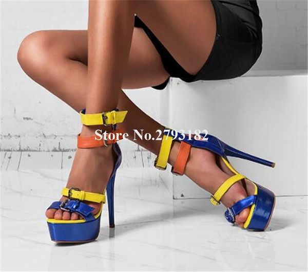 women super mixed-colors straps high platform stiletto heel sandals patchwork buckles dress shoes, Black
women super mixed-colors straps high platform stiletto heel sandals patchwork buckles dress shoes, Black