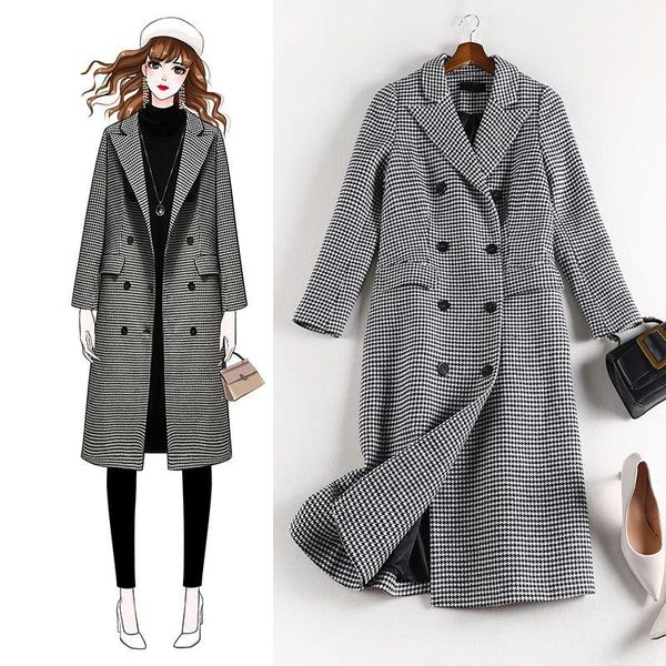 women's wool & blends autumn and winter ladies woolen coat fashionable temperament houndstooth outdoor leisure mid-length windbreaker, Black
women's wool & blends autumn and winter ladies woolen coat fashionable temperament houndstooth outdoor leisure mid-length windbreaker, Black