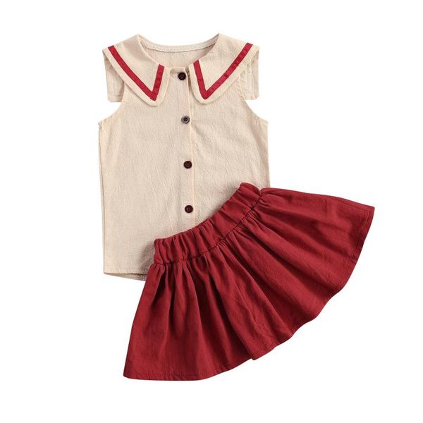 infant baby solid color clothes set, girls sleeveless lapel neck button-up + elastic waist short skirt clothing sets, White
infant baby solid color clothes set, girls sleeveless lapel neck button-up + elastic waist short skirt clothing sets, White