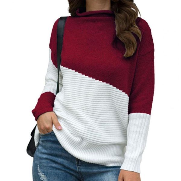 women's sweaters loose women sweater color block irregular long sleeves rolled half turtleneck autumn winter ladies pullover knitted to, White;black
women's sweaters loose women sweater color block irregular long sleeves rolled half turtleneck autumn winter ladies pullover knitted to, White;black