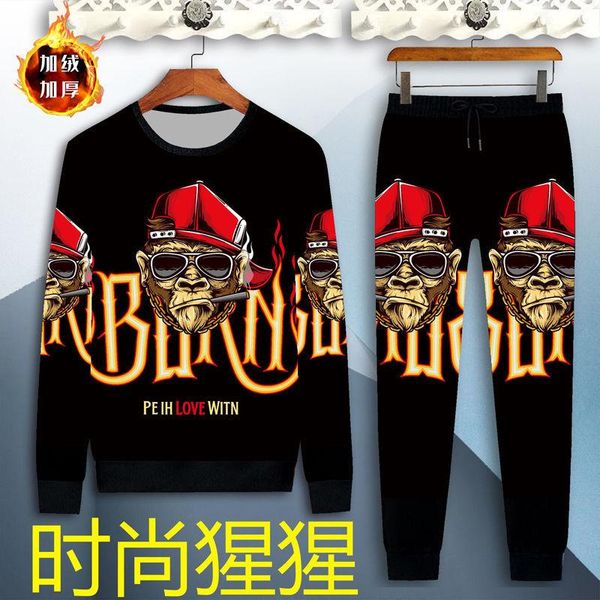 men's tracksuits autumn and winter plus velvet round neck casual sweater suit fashion printing trend handsome set with clothing, Gray
men's tracksuits autumn and winter plus velvet round neck casual sweater suit fashion printing trend handsome set with clothing, Gray