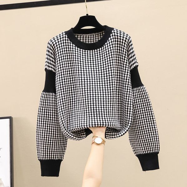 women's sweaters ladies spring and autumn houndstooth loose turtleneck high casual nightgown vxpp, White;black
women's sweaters ladies spring and autumn houndstooth loose turtleneck high casual nightgown vxpp, White;black