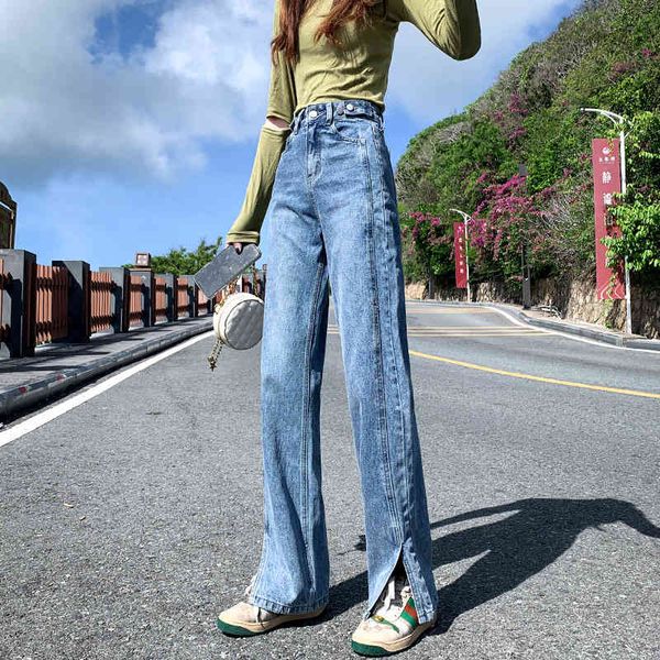 women's jeans split spring 2021 slit floor pants straight tube loose high waist wide leg, Blue
women's jeans split spring 2021 slit floor pants straight tube loose high waist wide leg, Blue