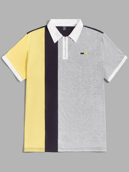 men embroidery detail colorblock half zipper placket polo shirt 24iw#, White;black
men embroidery detail colorblock half zipper placket polo shirt 24iw#, White;black