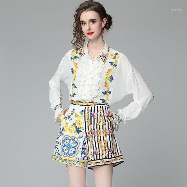 women's tracksuits spring suit french vintage lapel print flared sleeves blouse+high waist wide leg shorts female sets x494, Gray
women's tracksuits spring suit french vintage lapel print flared sleeves blouse+high waist wide leg shorts female sets x494, Gray