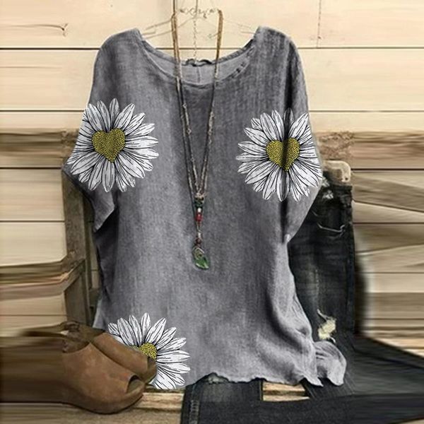 women's blouses & shirts flower print loose casual round neck short sleeve pullover cotton linen elegant women clothing blusas 40#, White
women's blouses & shirts flower print loose casual round neck short sleeve pullover cotton linen elegant women clothing blusas 40#, White