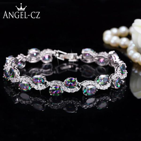 luxury quality natural multi color stone silver strand bracelet for women oval cut rainbow cz crystal jewelry b046 link, chain, Black
luxury quality natural multi color stone silver strand bracelet for women oval cut rainbow cz crystal jewelry b046 link, chain, Black