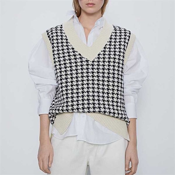 women fashion oversized knitted vest sweater v neck sleeveless houndstooth loose female waistcoat chic 211011, White;black
women fashion oversized knitted vest sweater v neck sleeveless houndstooth loose female waistcoat chic 211011, White;black