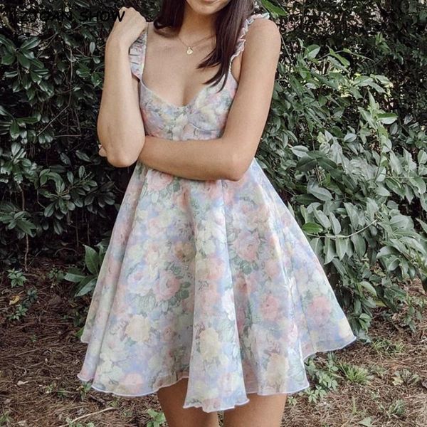 women organza flower print ruffles spaghetti strap mini dress sweet lady slim fit back zipper swing sling party casual dresses, Black;gray
women organza flower print ruffles spaghetti strap mini dress sweet lady slim fit back zipper swing sling party casual dresses, Black;gray