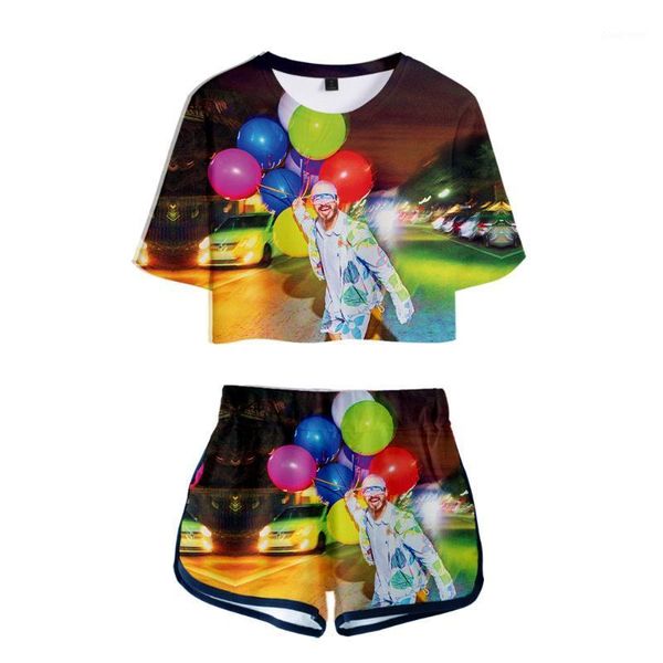 women's tracksuits -selling harajuku j balvin dew navel sport girls short sleeve tracksuit beautiful two pieces sets 3d t-shirt pant, Gray