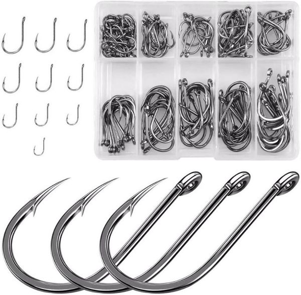 high carbon steel fishing hooks set single circle barbed fishhook carp sea tackle accessories