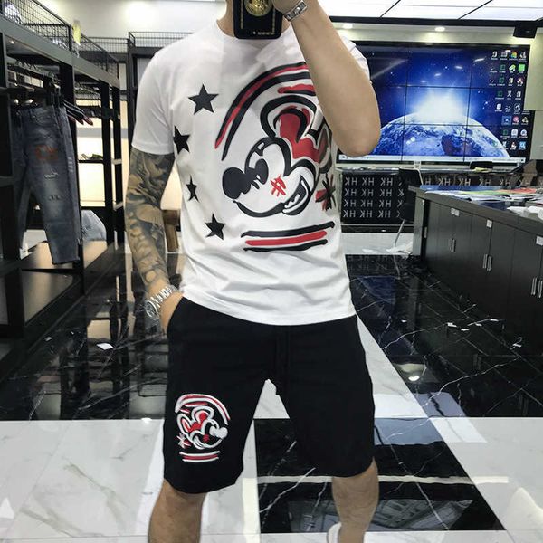 w2005 new men's thin casual suit fashion brand personality cartoon print slim fit short sleeve t-shirt shorts, Gray
w2005 new men's thin casual suit fashion brand personality cartoon print slim fit short sleeve t-shirt shorts, Gray