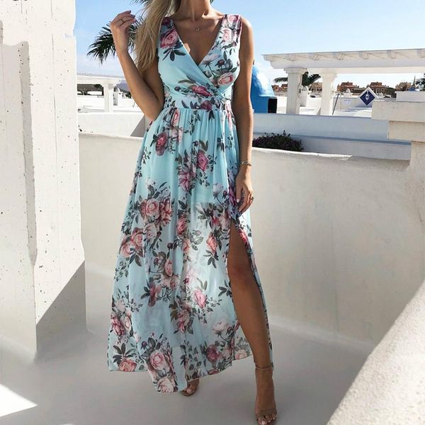 summer women dress print v neck split maxi floral spaghetti strap party chiffon elegant casual dresses beach, Black;gray
summer women dress print v neck split maxi floral spaghetti strap party chiffon elegant casual dresses beach, Black;gray