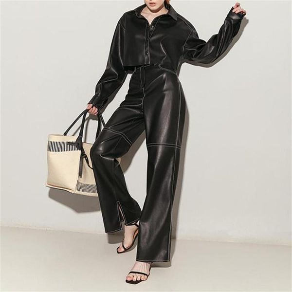women's pants & capris high street fall 2021 pu leather waist straight casual, Black;white
women's pants & capris high street fall 2021 pu leather waist straight casual, Black;white