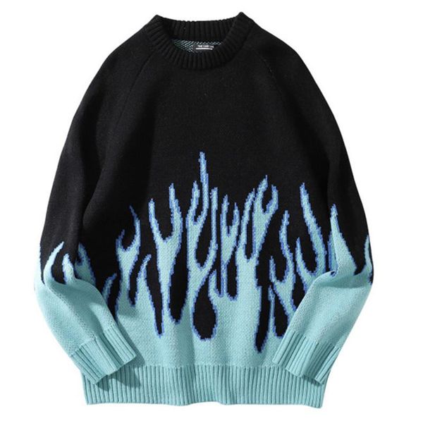 men's sweaters hip hop sweater men women oversized couple blue flame pattern knitted pullover jumper streetwear korean harajuku fashion, White;black
men's sweaters hip hop sweater men women oversized couple blue flame pattern knitted pullover jumper streetwear korean harajuku fashion, White;black
