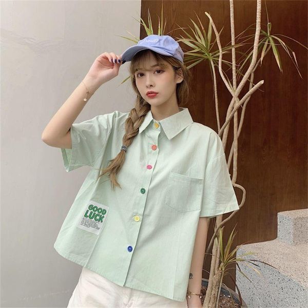 women's polos comfortable summer simpleness shirt colorful button the clothes clean color t hip hop punk loose student, White
women's polos comfortable summer simpleness shirt colorful button the clothes clean color t hip hop punk loose student, White