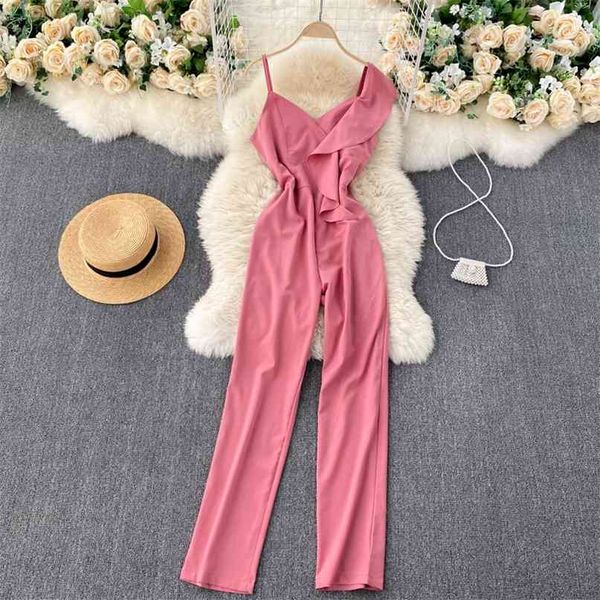 ins lady fashion v neck ruffle slim jumpers women's sleeveless solid color wide leg jumpsuits overalls q314 210527, Black;white
ins lady fashion v neck ruffle slim jumpers women's sleeveless solid color wide leg jumpsuits overalls q314 210527, Black;white