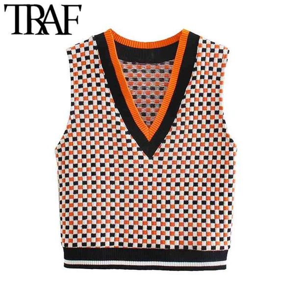 women fashion jacquard check cropped knitted vest sweater vintage v neck sleeveless female waistcoat chic 210507, White
women fashion jacquard check cropped knitted vest sweater vintage v neck sleeveless female waistcoat chic 210507, White