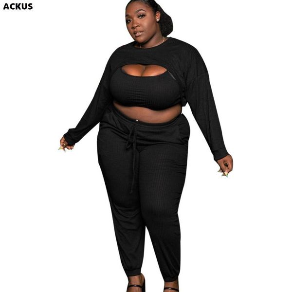 plus size tracksuits ackus women set solid crop + tanks stretchy pants 3 piece sets female fashion outfits casualwear autumn, Black
plus size tracksuits ackus women set solid crop + tanks stretchy pants 3 piece sets female fashion outfits casualwear autumn, Black