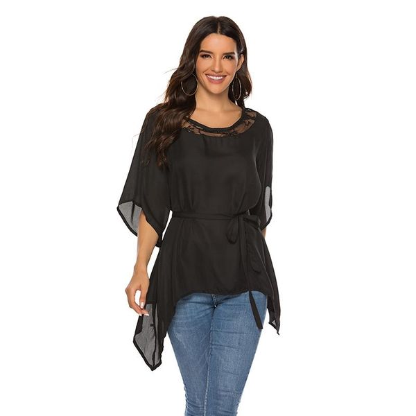 women's blouses & shirts solid color o neck blouse lace patchwork casual irregular hem chiffon loose female blusas, White
women's blouses & shirts solid color o neck blouse lace patchwork casual irregular hem chiffon loose female blusas, White