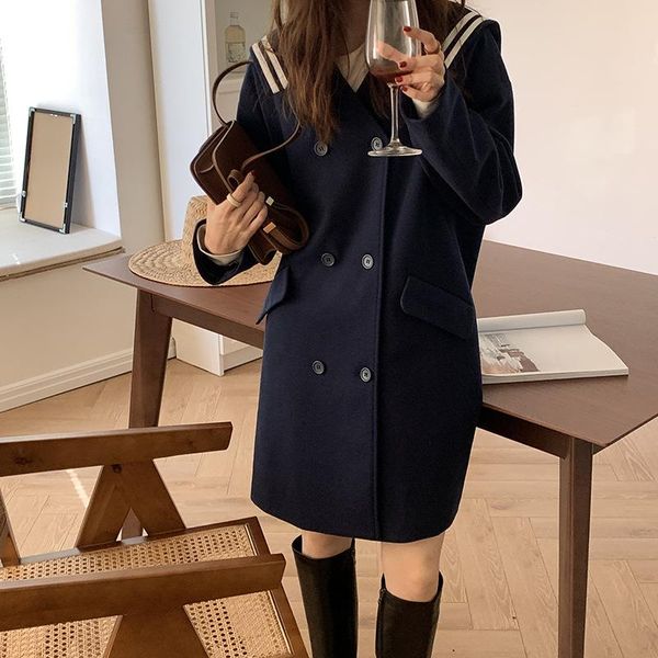 women's wool & blends navy style long woolen coat button slim fit women turn down casual korean fashion clothing y1893a, Black
women's wool & blends navy style long woolen coat button slim fit women turn down casual korean fashion clothing y1893a, Black