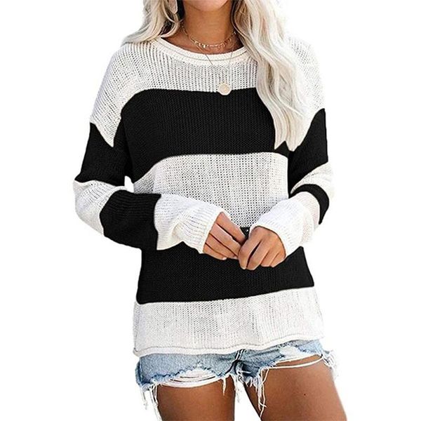 women's sweaters loose knitted sweater women jumpers long sleeve woman pullovers casual 2021 autumn winter color block striped, White;black
women's sweaters loose knitted sweater women jumpers long sleeve woman pullovers casual 2021 autumn winter color block striped, White;black