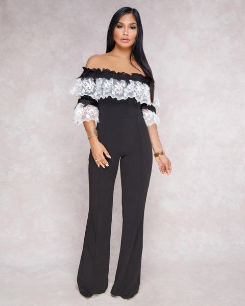 women's jumpsuits & rompers women lace patchwork slash neck black jumpsuit fashion casual romper loose wide leg pants, Black;white
women's jumpsuits & rompers women lace patchwork slash neck black jumpsuit fashion casual romper loose wide leg pants, Black;white
