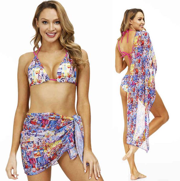 cartoon triangle bikini 2021 print split swimsuit women's three piece set, White;black
cartoon triangle bikini 2021 print split swimsuit women's three piece set, White;black