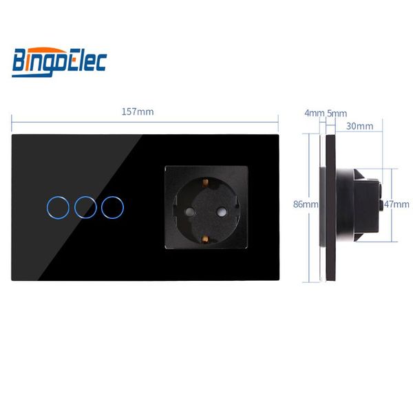smart home control bingoelec touch light switch 3 gang 1 way and 16 a germany wall socket white black pick crystal glass panel 157*86 mm
smart home control bingoelec touch light switch 3 gang 1 way and 16 a germany wall socket white black pick crystal glass panel 157*86 mm