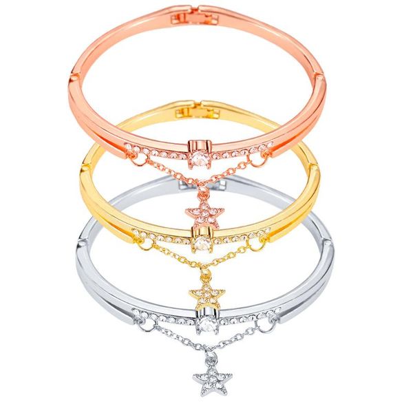bangle 2021 korean version of the rose gold silver five-pointed star diamond metal women's charm bracelet jewelry gift, Black
bangle 2021 korean version of the rose gold silver five-pointed star diamond metal women's charm bracelet jewelry gift, Black