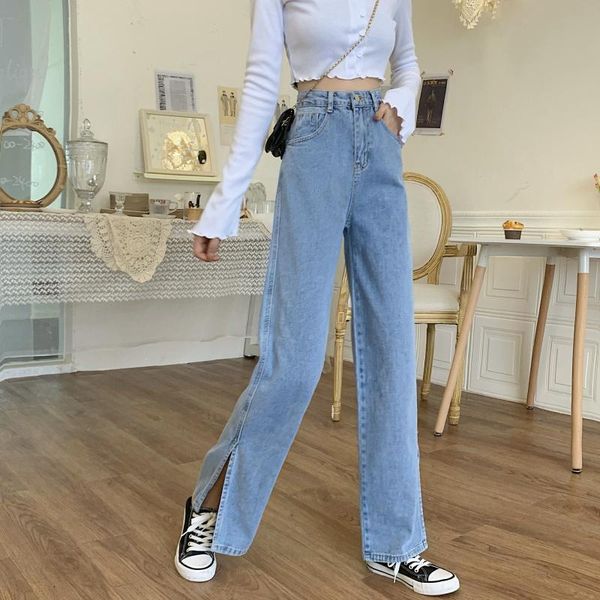 women's jeans women high waist flare pants 2021 fashionable front side slit leg wide ladies washed trousers, Blue
women's jeans women high waist flare pants 2021 fashionable front side slit leg wide ladies washed trousers, Blue