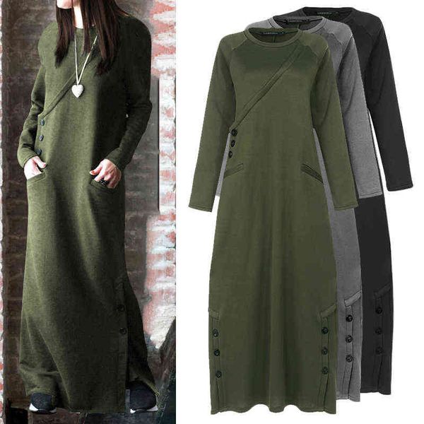celmia women winter dress 2021 autumn fleece sweatshirt maxi long dress casual pullovers long sleeve button party vestidos g1214, Black;gray
celmia women winter dress 2021 autumn fleece sweatshirt maxi long dress casual pullovers long sleeve button party vestidos g1214, Black;gray