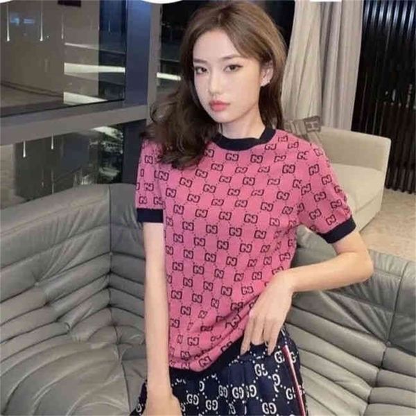 high version spring and summer new color matching jacquard ice silk t-shirt loose short sleeve slim top, Black;brown
high version spring and summer new color matching jacquard ice silk t-shirt loose short sleeve slim top, Black;brown