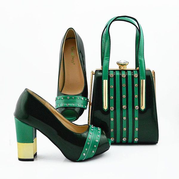 dress shoes 2021 summer design green matching and bag set in heels for italian royal party, Black